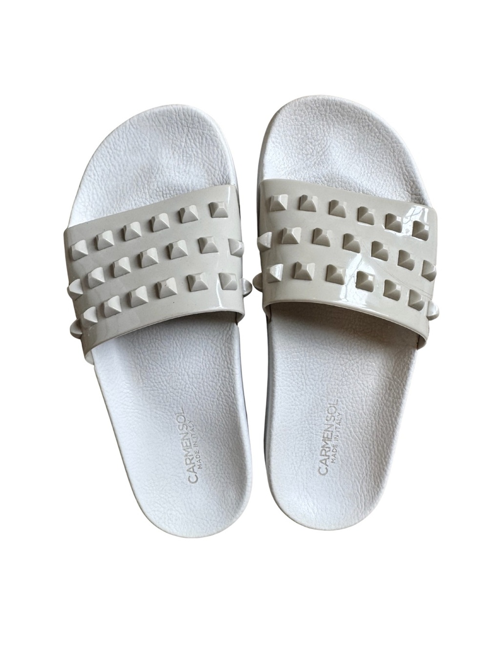 Carmen Sol White Studded Slide Sandals